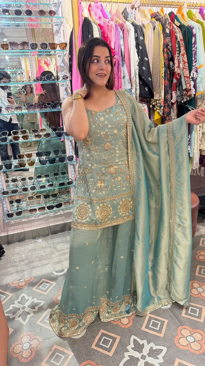 Embroidered Kurta Sharara Set with Dupatta