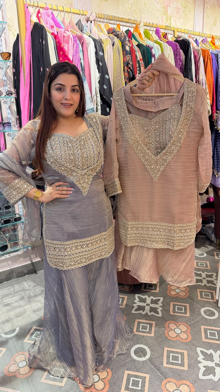 Sage Green Embroidered Sharara Suit Set
