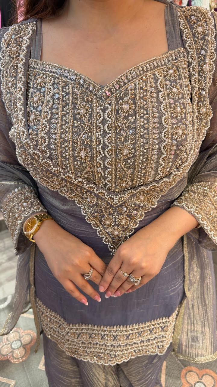 Sage Green Embroidered Sharara Suit Set