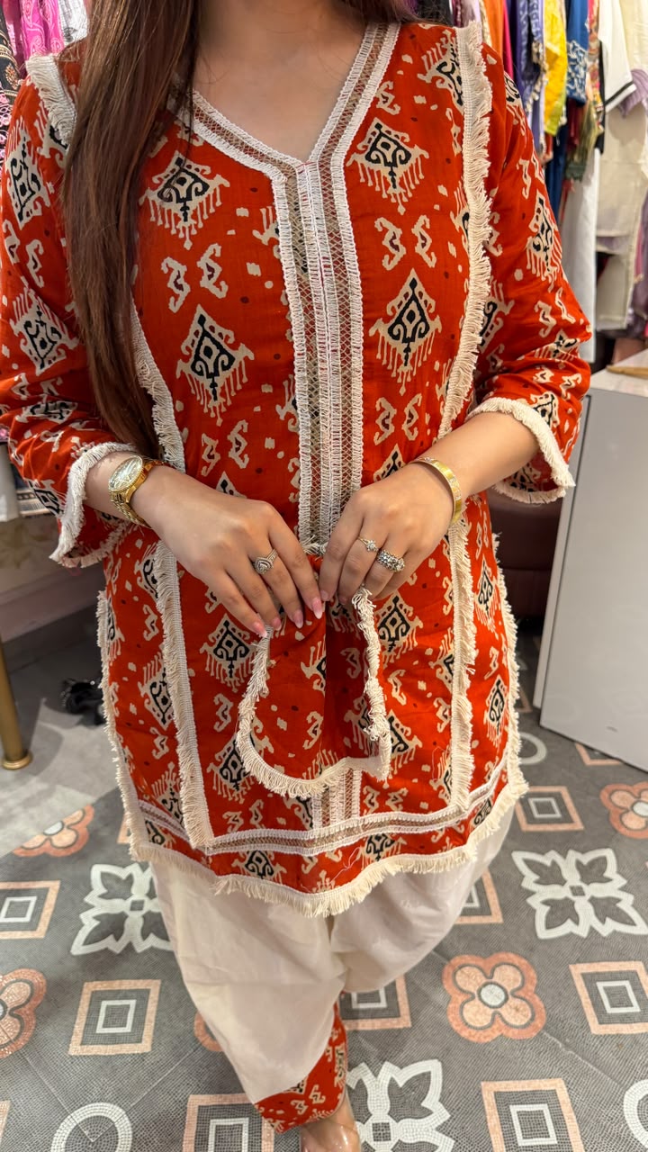 Ethnic Printed Kurta Pant Co-ord Set with Matching Potli Bag