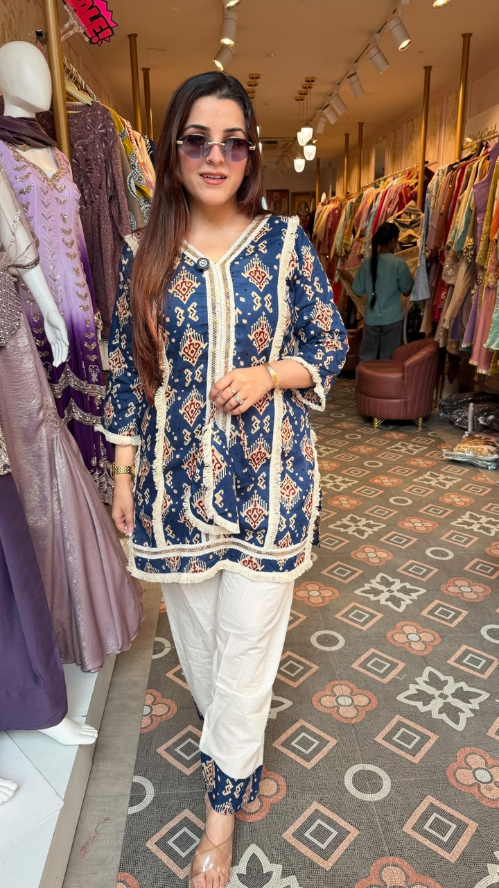 Ethnic Printed Kurta Pant Co-ord Set with Matching Potli Bag
