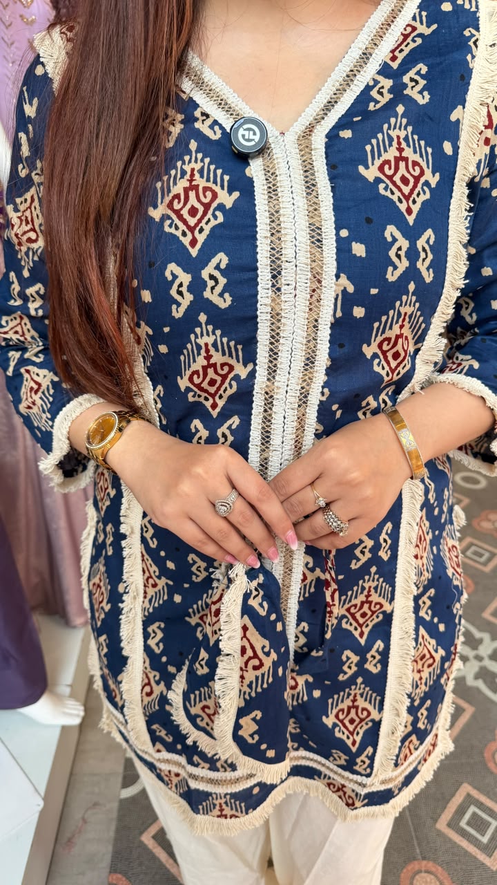 Ethnic Printed Kurta Pant Co-ord Set with Matching Potli Bag
