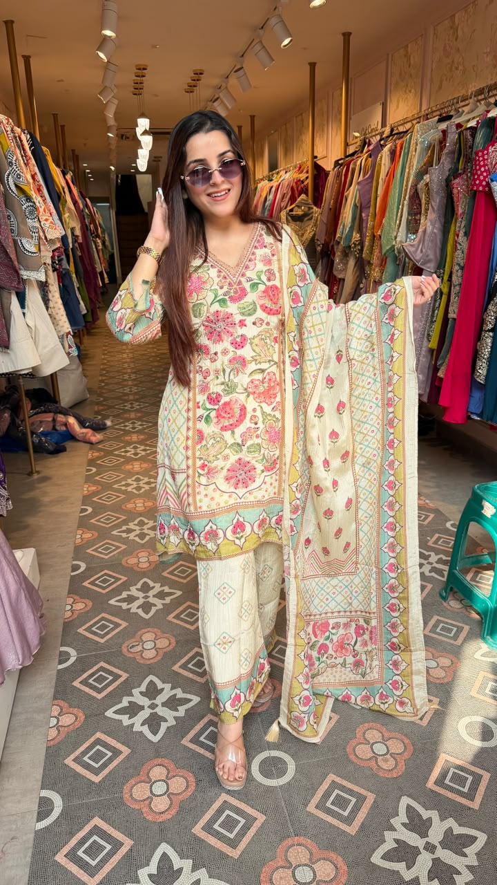Floral Printed Lawn Suit with Dupatta
