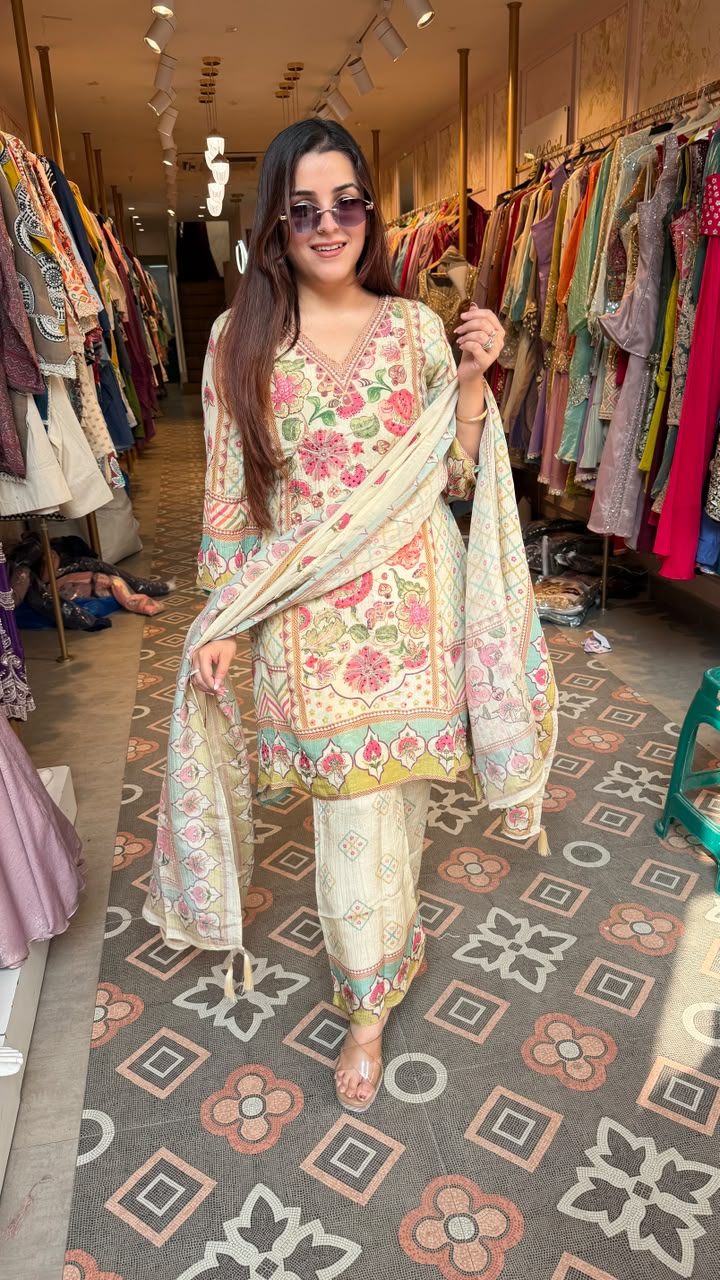Floral Printed Lawn Suit with Dupatta