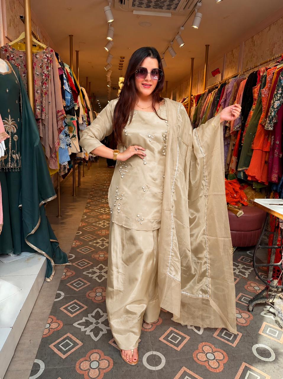 Embellished Kurta Salwar Set with Organza Dupatta