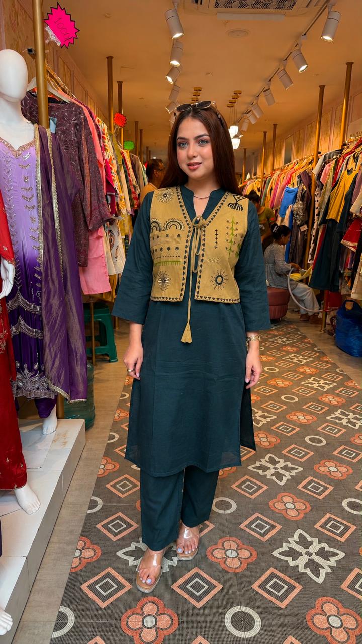 Rustic Emibroidered Layered Kurta Set