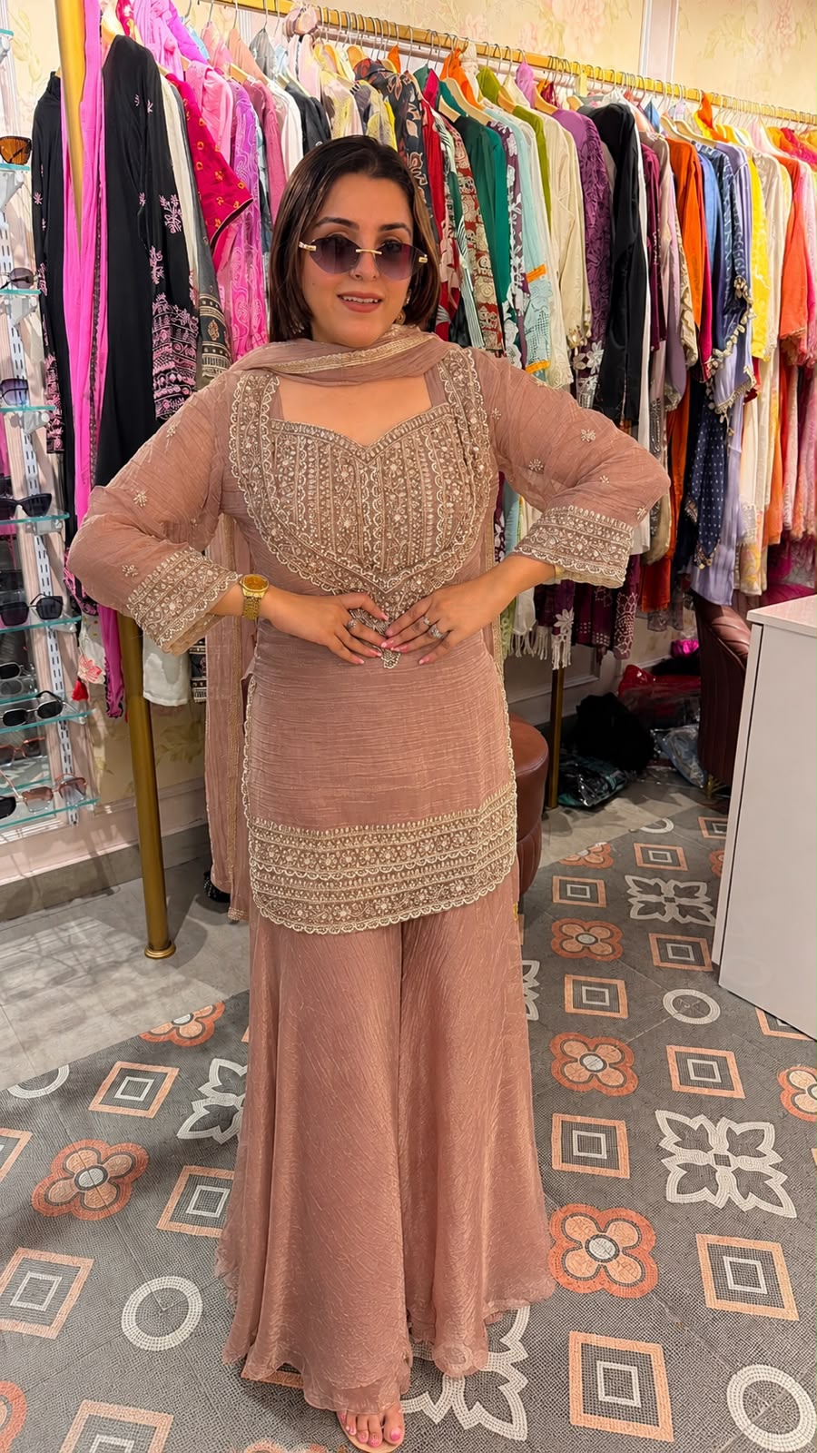 Sage Green Embroidered Sharara Suit Set