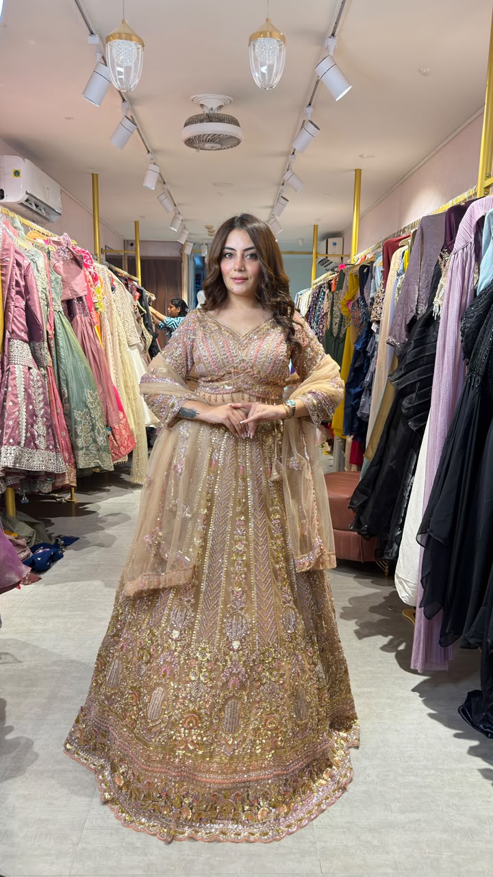 Luxury Bridal Lehenga Set with Embellished Blouse & Net Dupatta