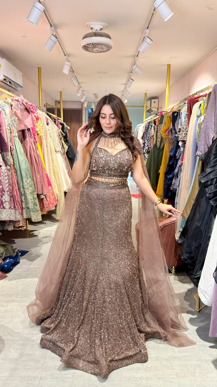 Luxury Hand-Embellished Mermaid Gown with Cape Dupatta