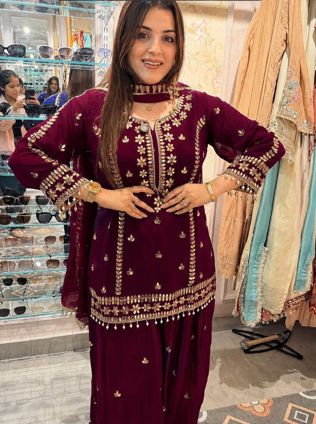 Royal Blue Embroidered Sharara Suit Set with Dupatta
