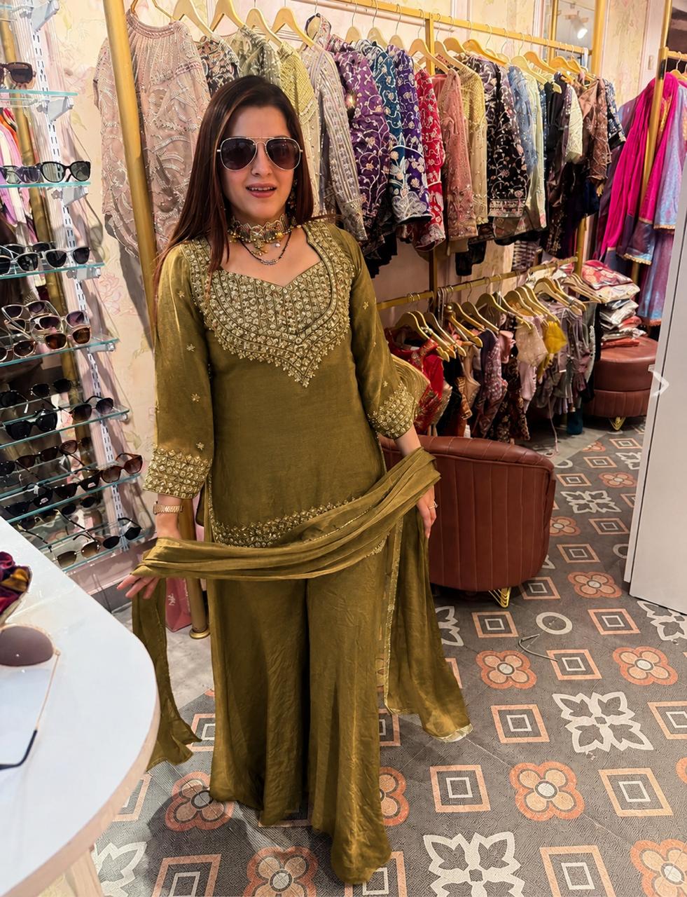 Hand-Embellished Kurta Sharara Set