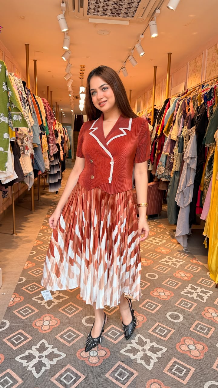 Pleated Blazer Style Midi Dress