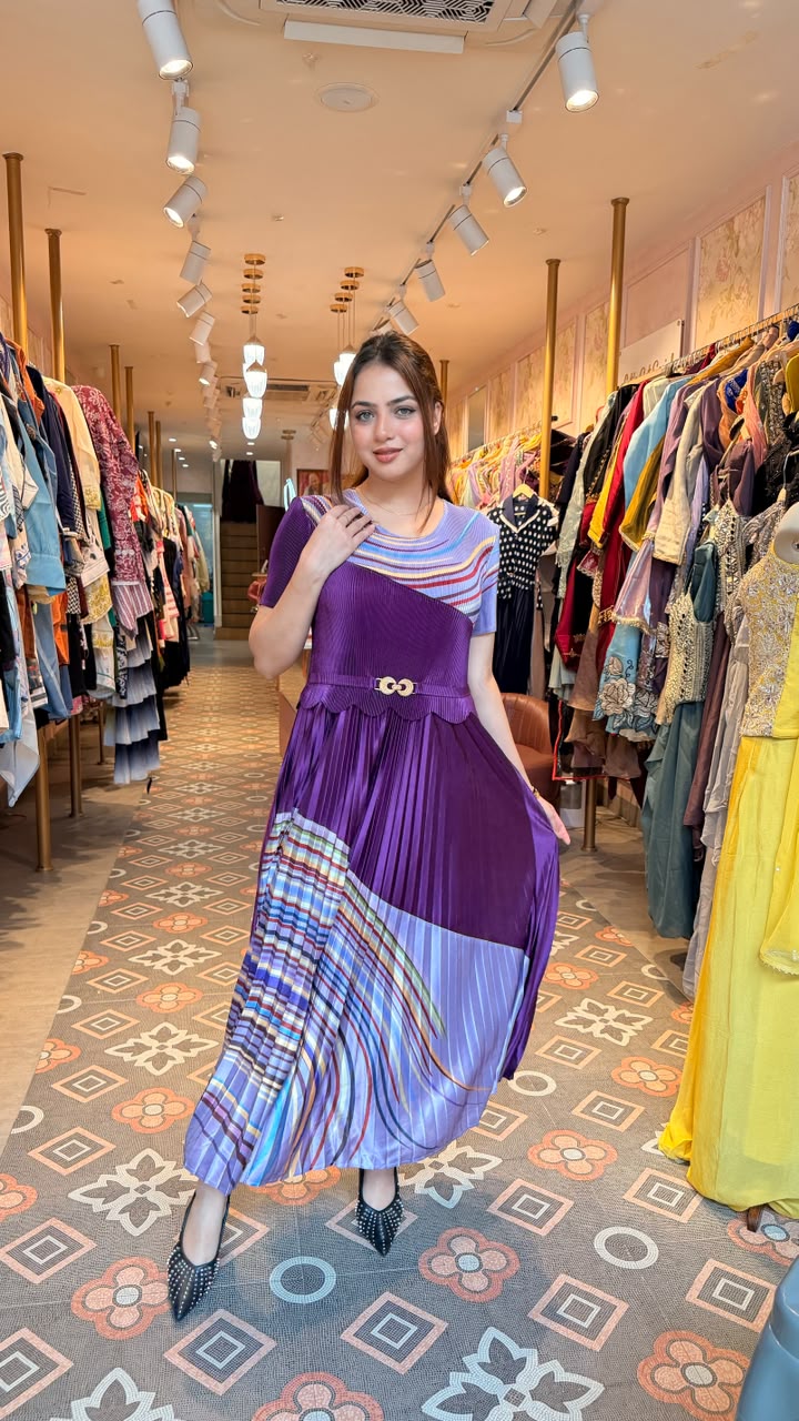Abstract Print Pleated Midi Dress