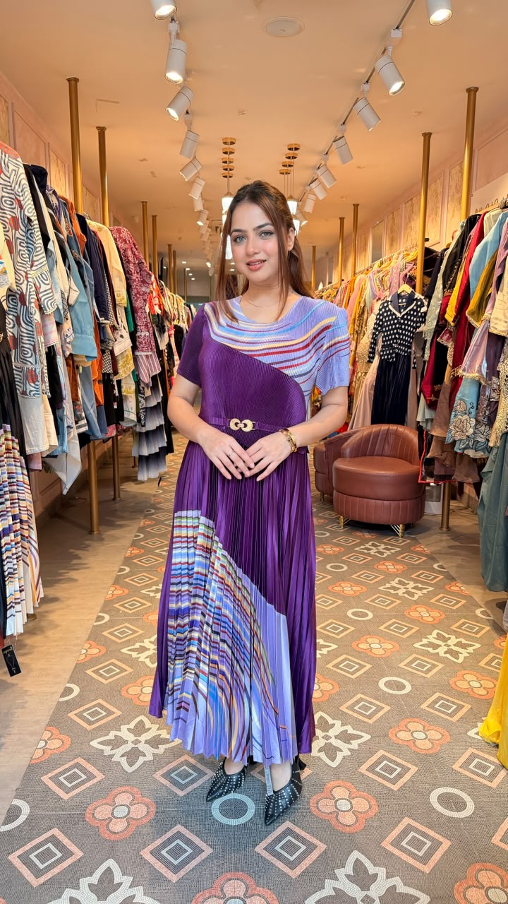Abstract Print Pleated Midi Dress