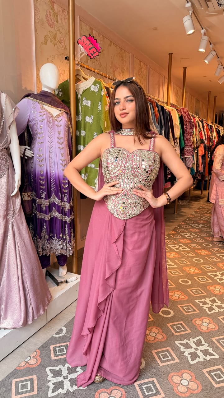 Mirror Work Corset Drape Gown Set