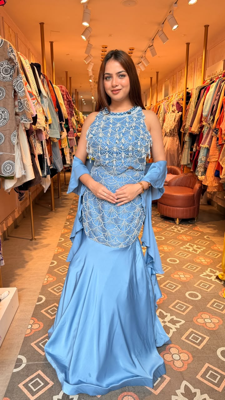 Embellished Mermaid Evening Gown with Cape Sleeves
