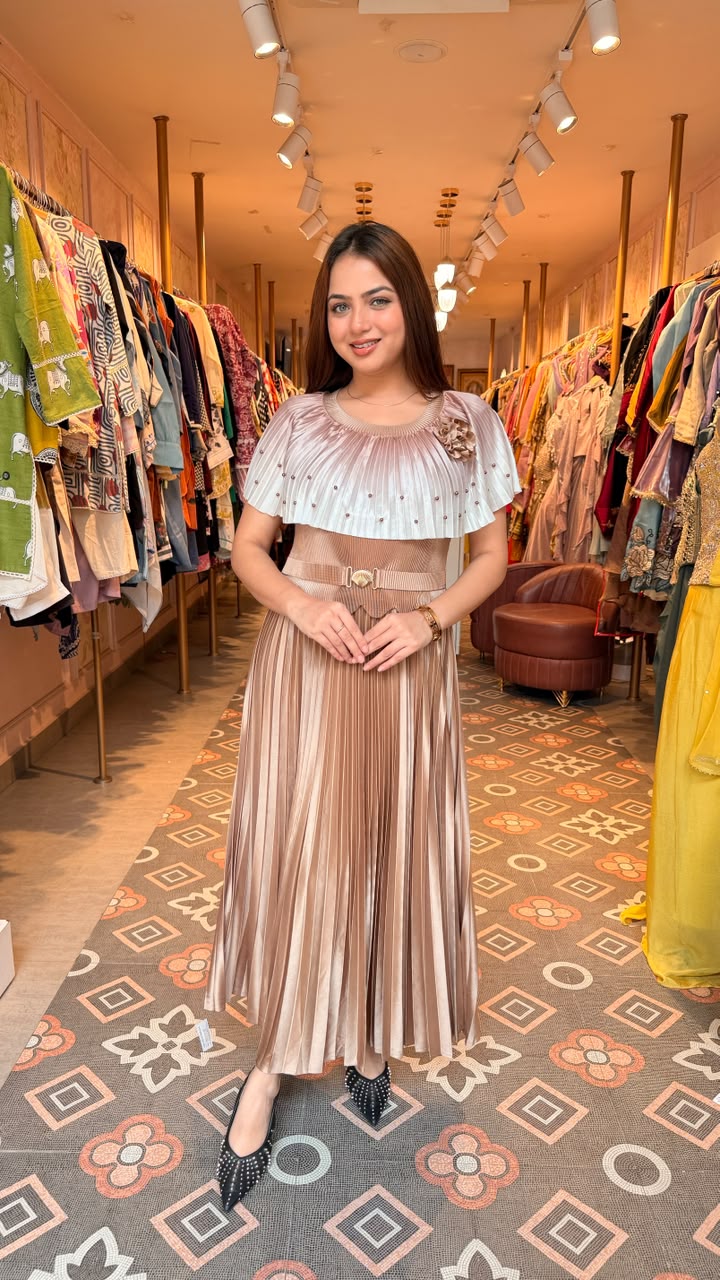 Pleated Cape Midi Dress