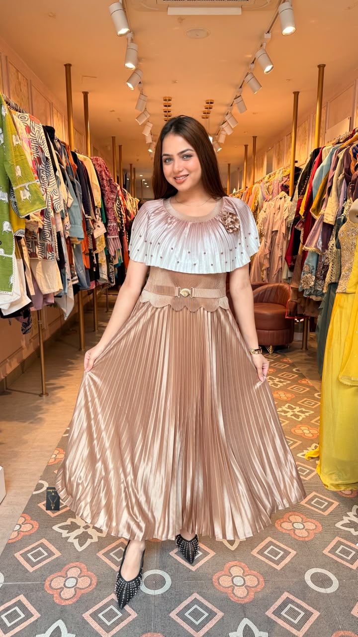 Pleated Cape Midi Dress