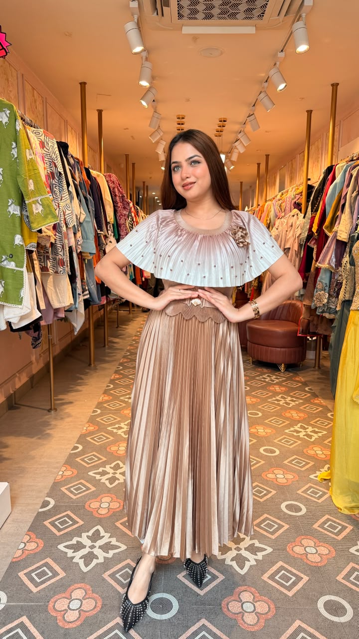 Pleated Cape Midi Dress