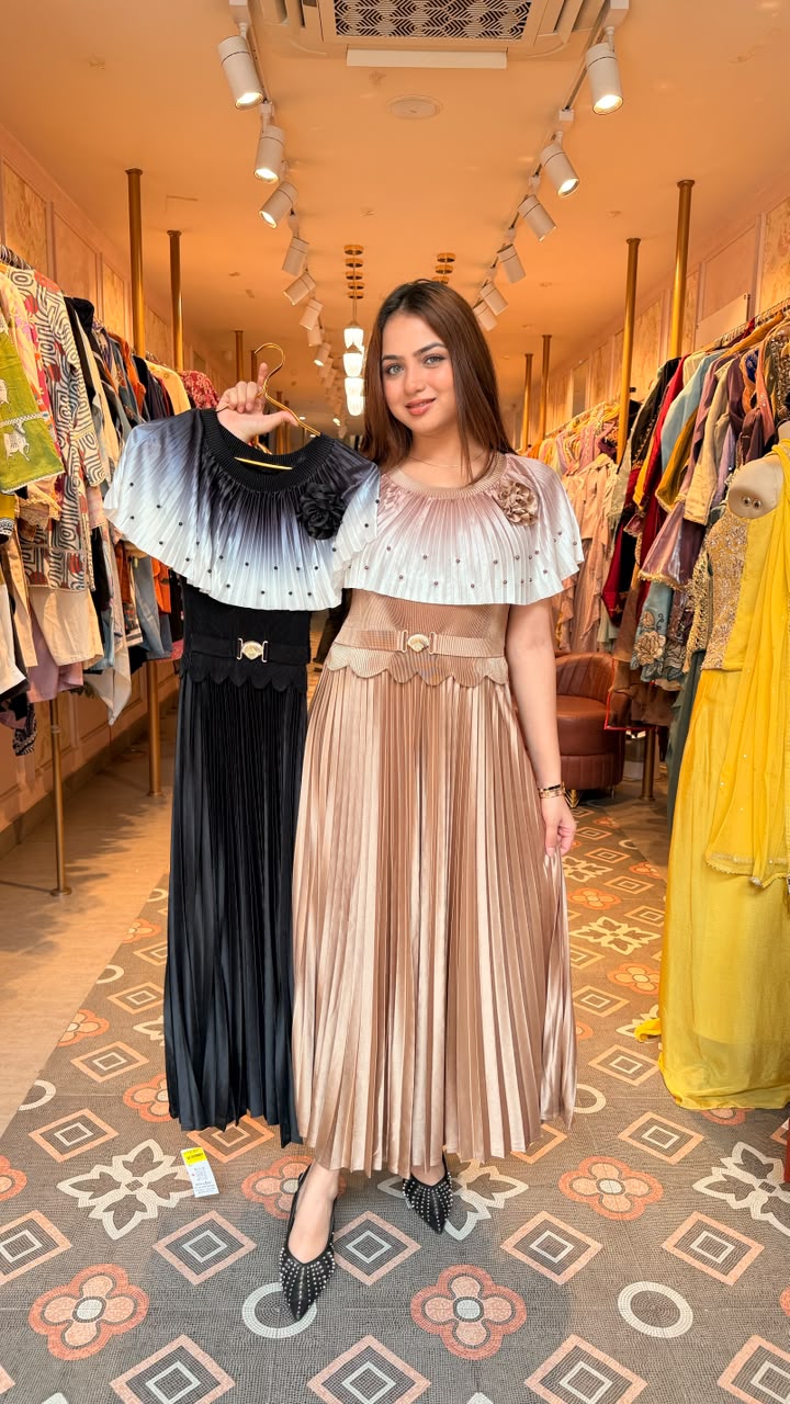 Pleated Cape Midi Dress