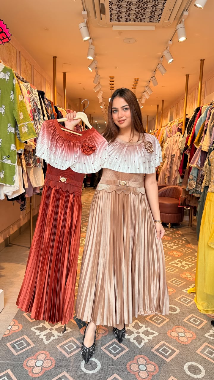 Pleated Cape Midi Dress