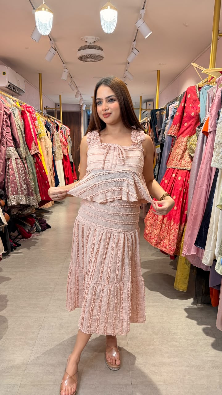 Textured Smocked Tiered Midi Dress