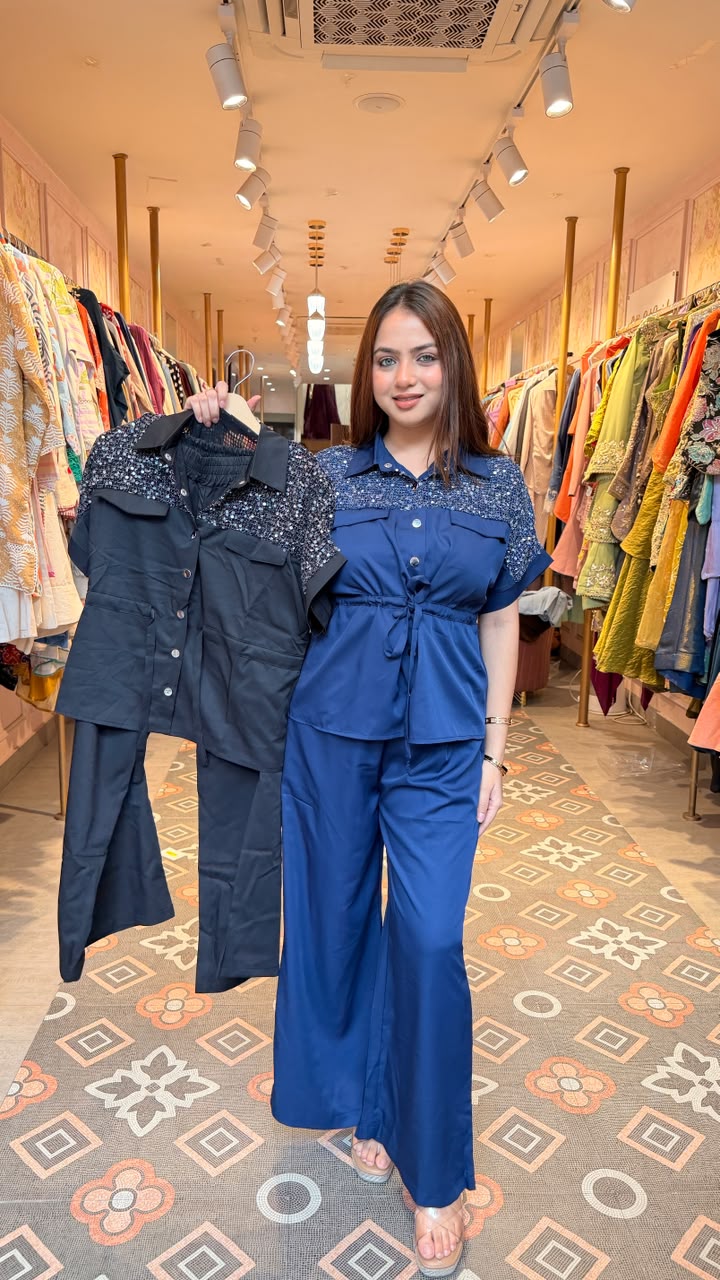 Brown Embellished Shirt Co-ord Set
