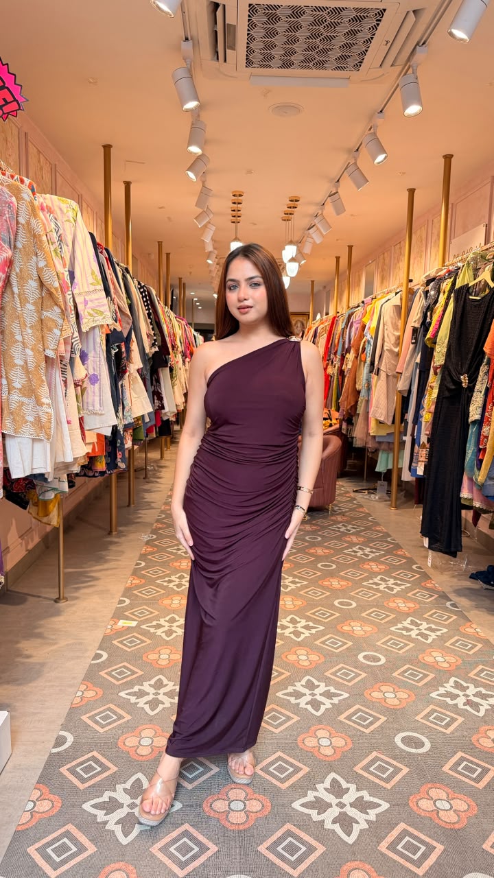 One-Shoulder Ruched Bodycon Maxi Dress