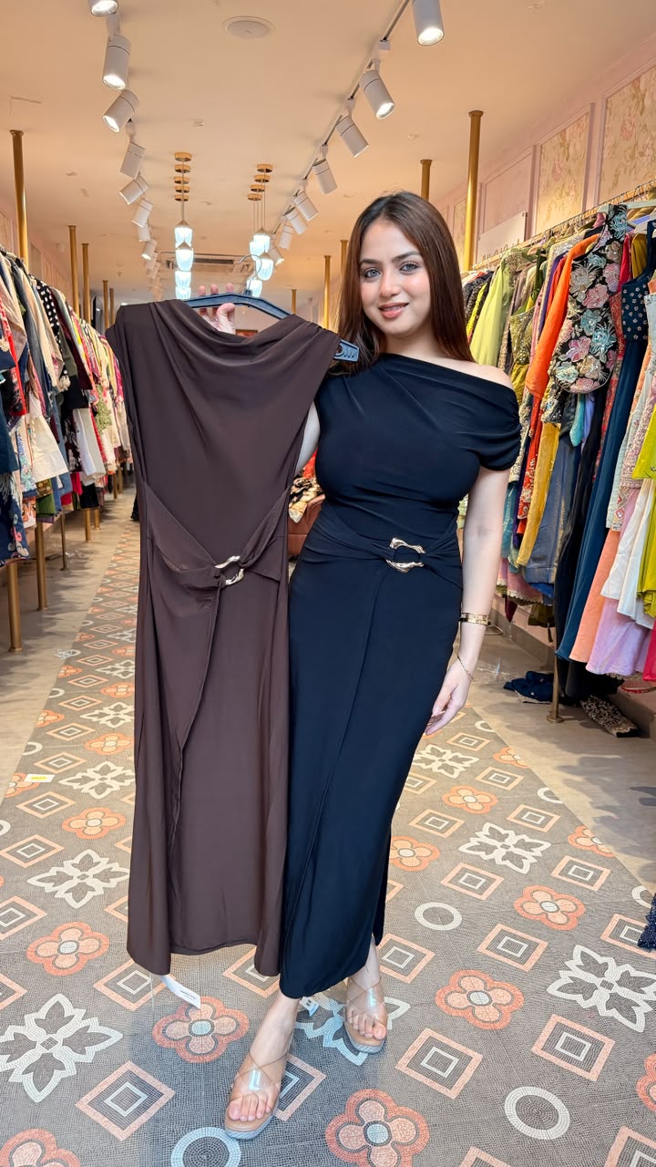 Black One-Shoulder Ruched Bodycon Midi Dress