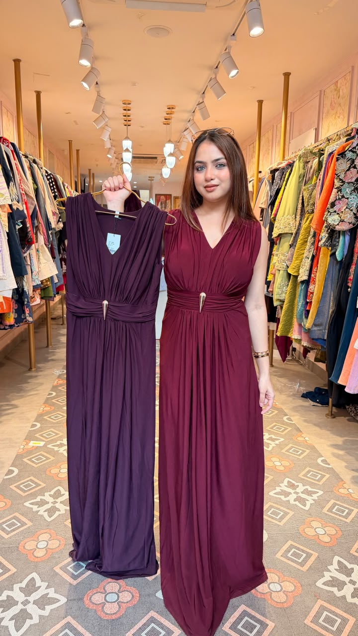 Plum Grecian Draped Maxi Gown