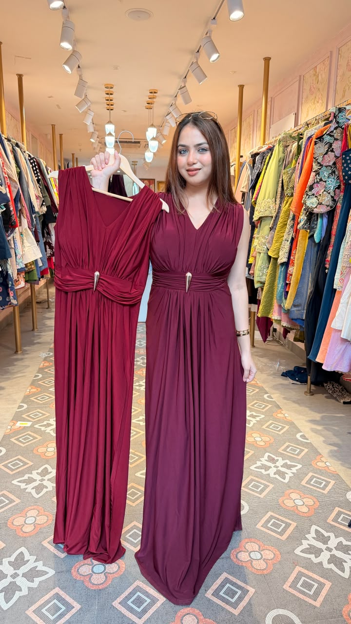 Plum Grecian Draped Maxi Gown