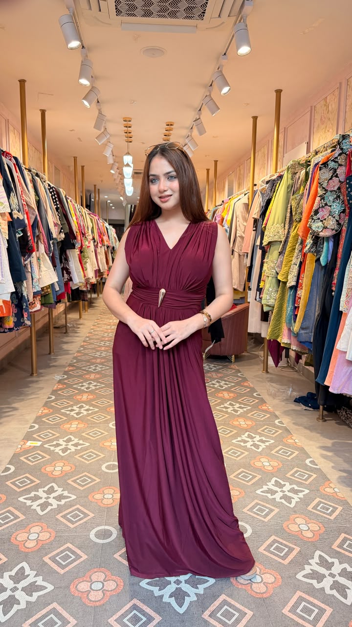 Plum Grecian Draped Maxi Gown