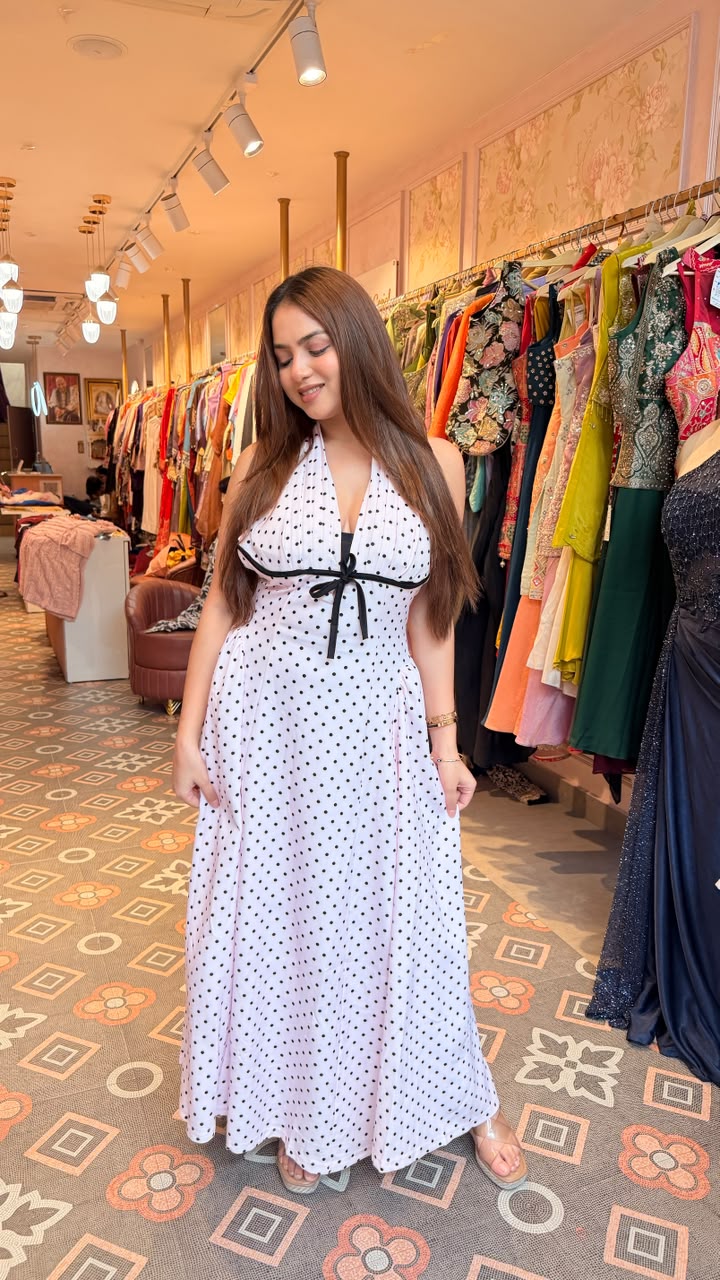 Polka Dot Halter Neck Maxi Dress