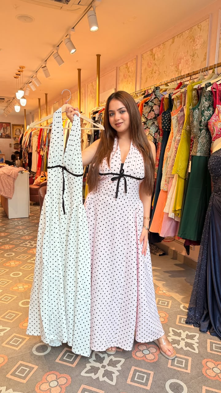 Polka Dot Halter Neck Maxi Dress