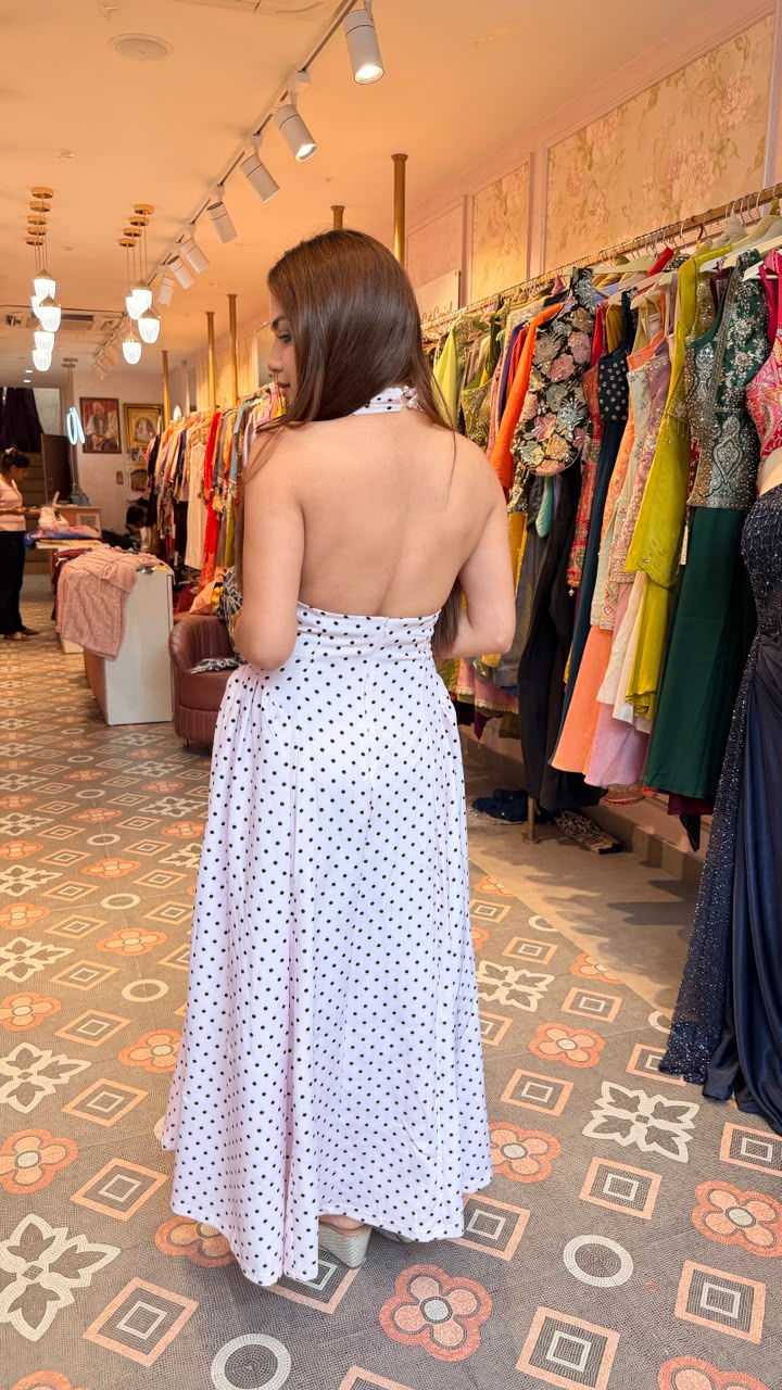 Polka Dot Halter Neck Maxi Dress