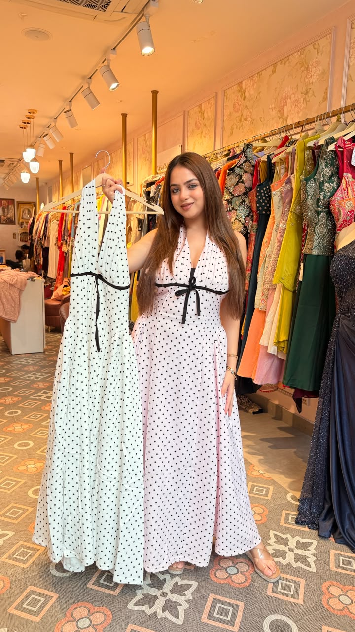 Polka Dot Halter Neck Maxi Dress