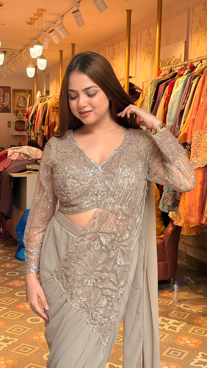 Designer Embellished Ready-to-Wear Saree with Embroidered Blouse