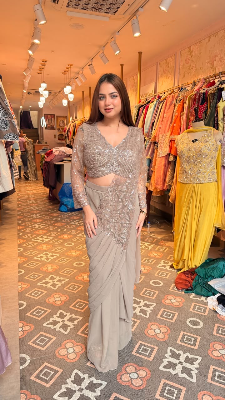 Designer Embellished Ready-to-Wear Saree with Embroidered Blouse