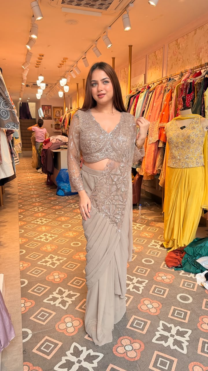 Designer Embellished Ready-to-Wear Saree with Embroidered Blouse