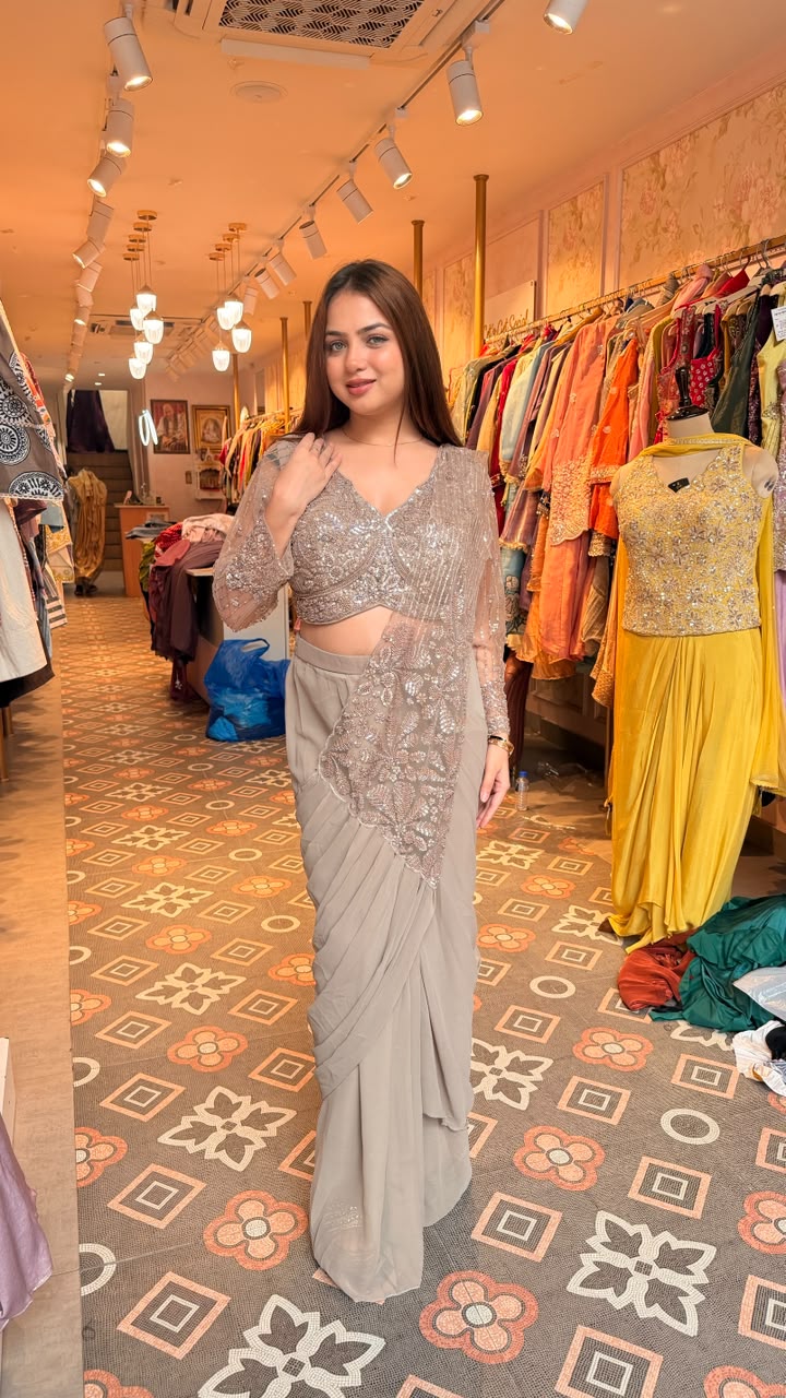 Designer Embellished Ready-to-Wear Saree with Embroidered Blouse
