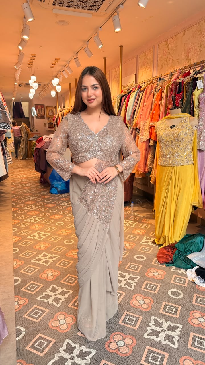 Designer Embellished Ready-to-Wear Saree with Embroidered Blouse