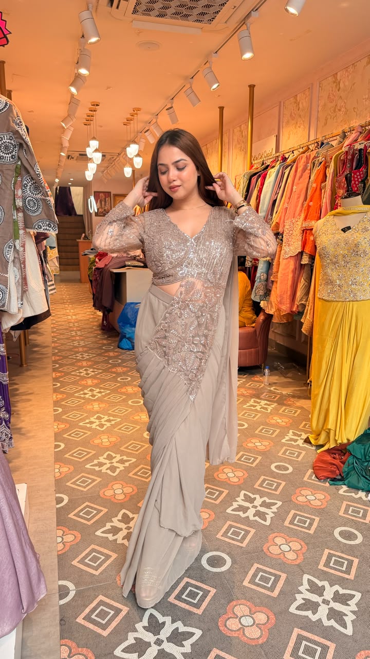 Designer Embellished Ready-to-Wear Saree with Embroidered Blouse