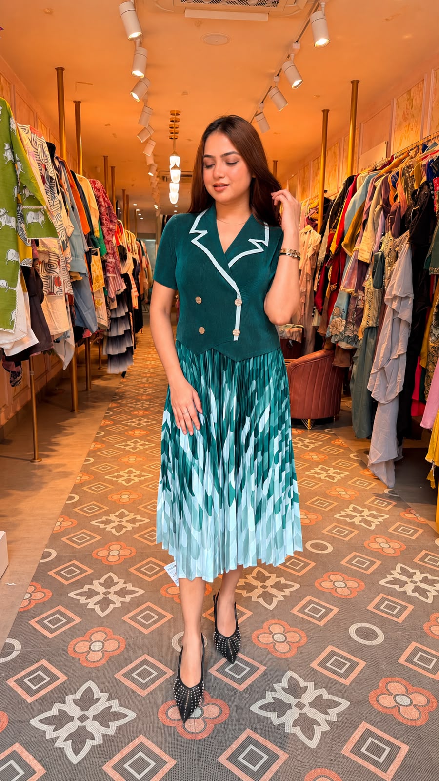 Pleated Blazer Style Midi Dress