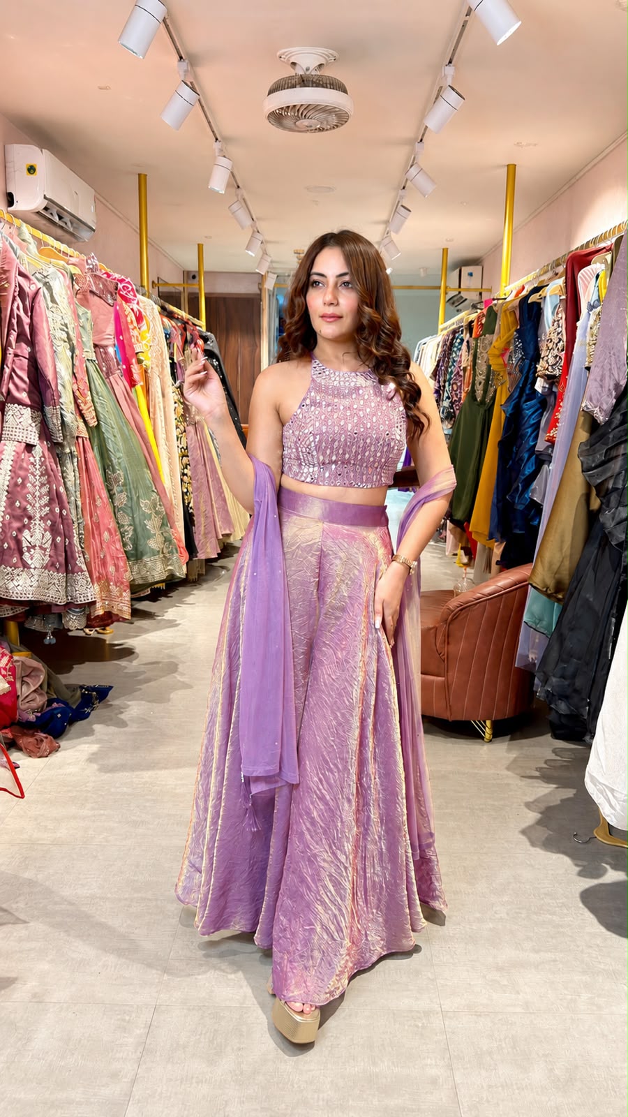 Lilac Embellished Halter Neck Lehenga Set