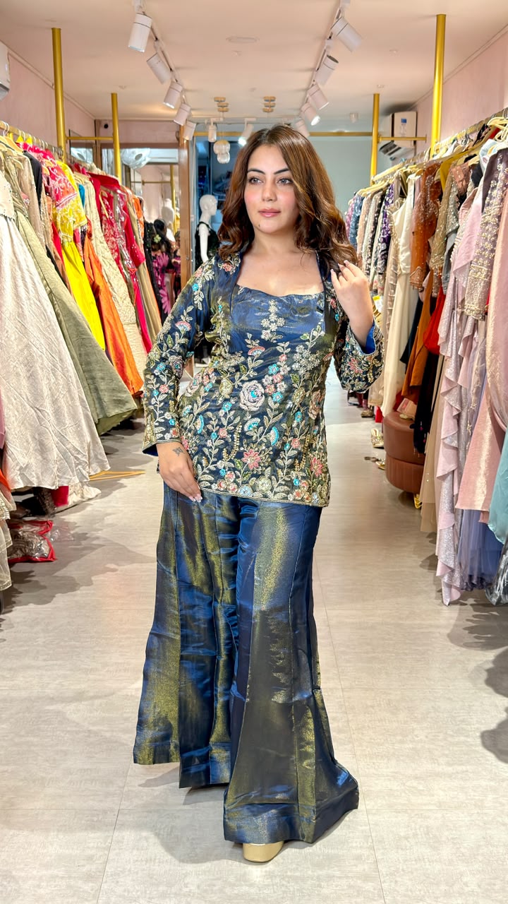 Embroidered Kurta with Shimmer Palazzo Set