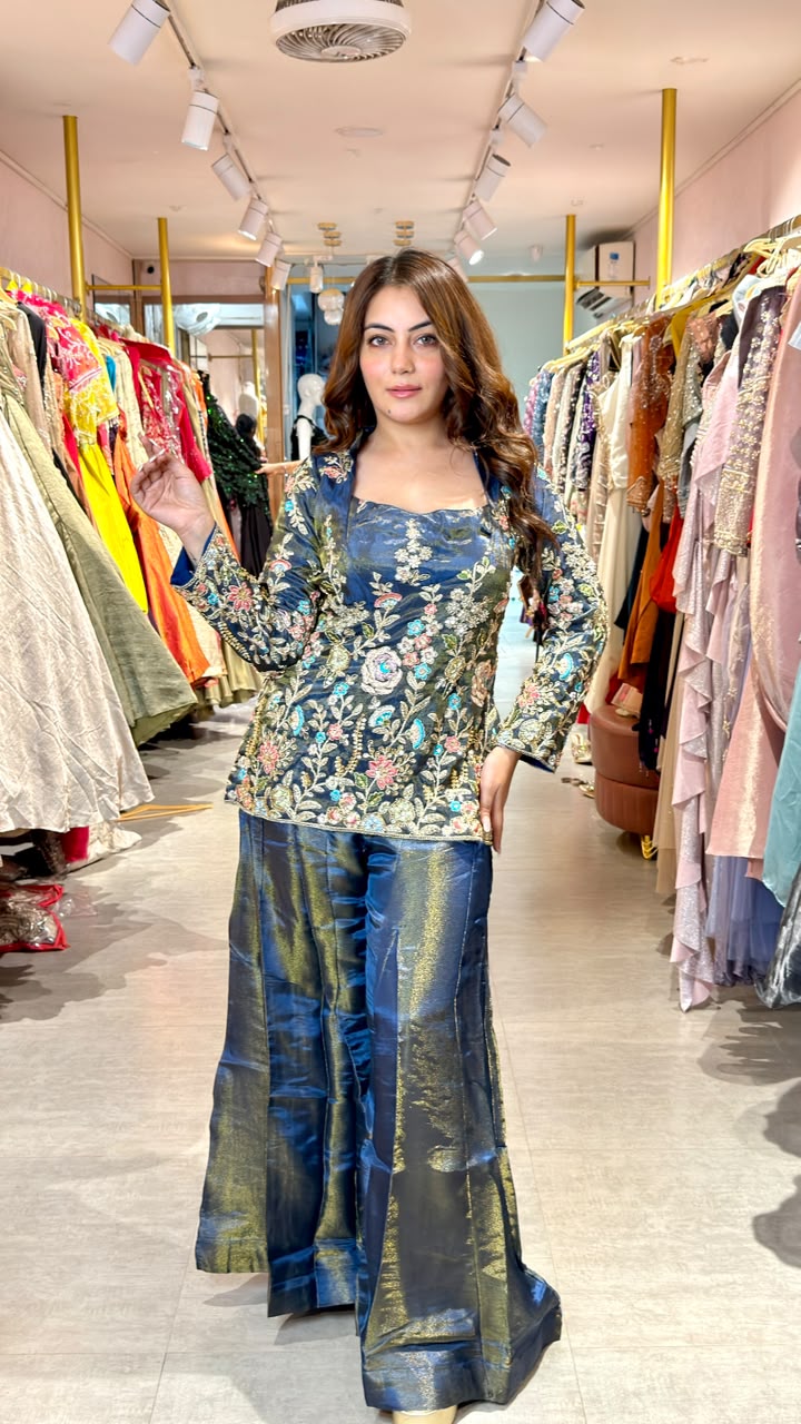 Embroidered Kurta with Shimmer Palazzo Set