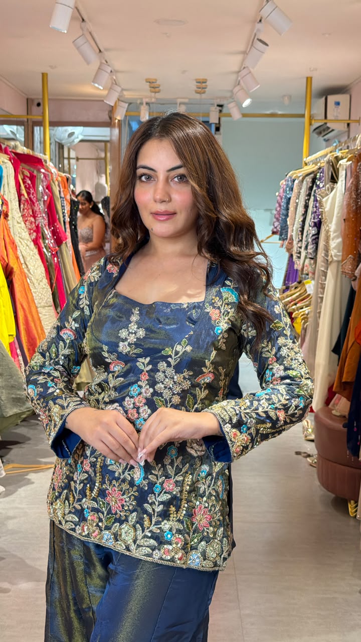 Embroidered Kurta with Shimmer Palazzo Set