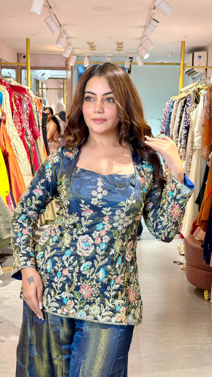 Embroidered Kurta with Shimmer Palazzo Set