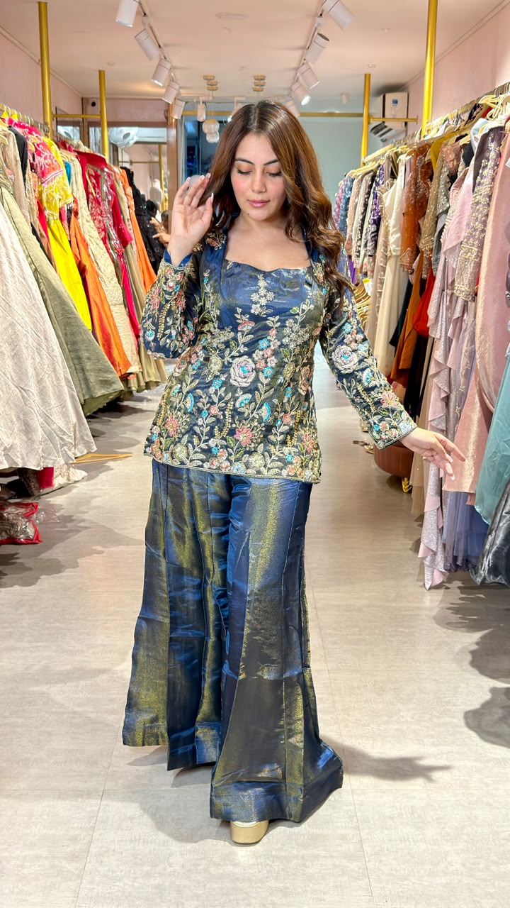 Embroidered Kurta with Shimmer Palazzo Set