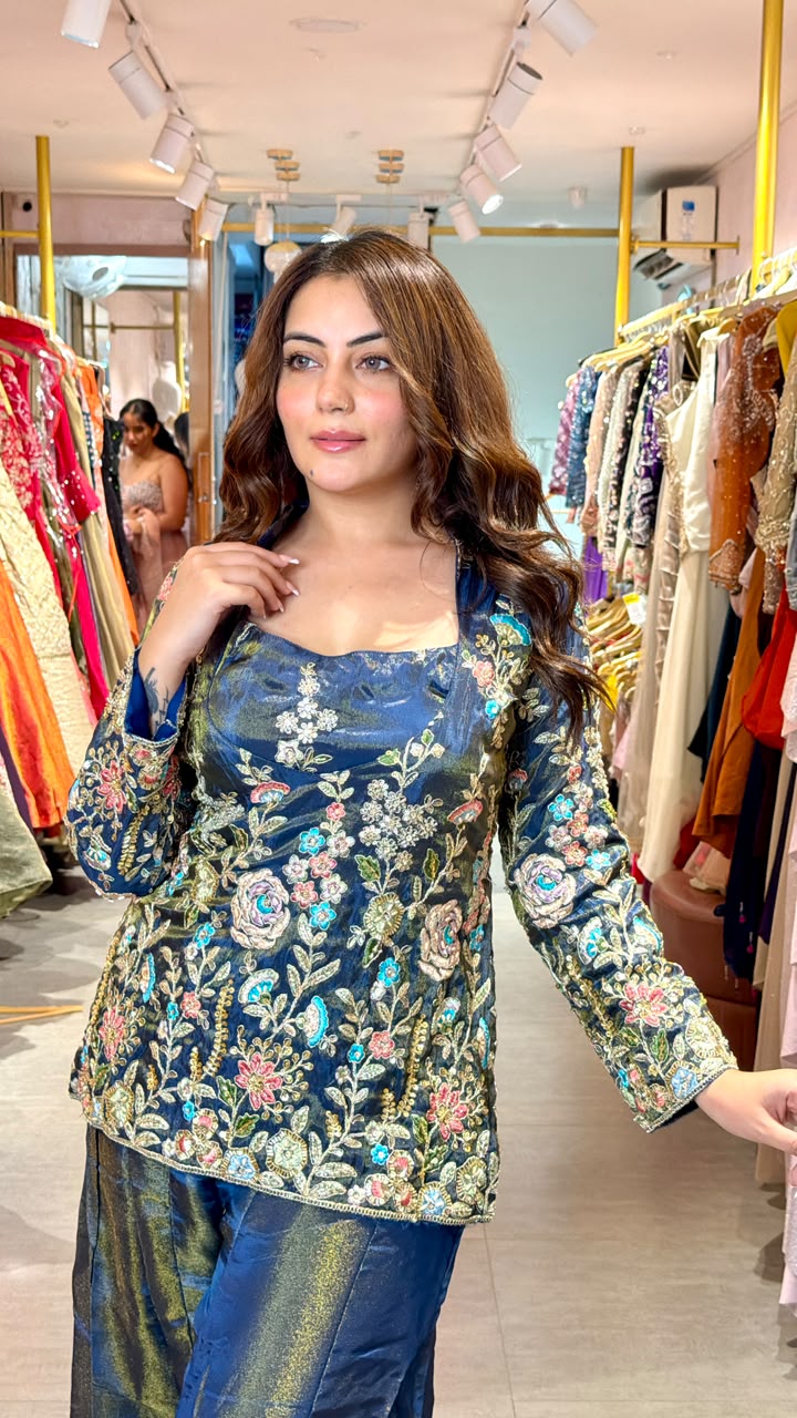 Embroidered Kurta with Shimmer Palazzo Set